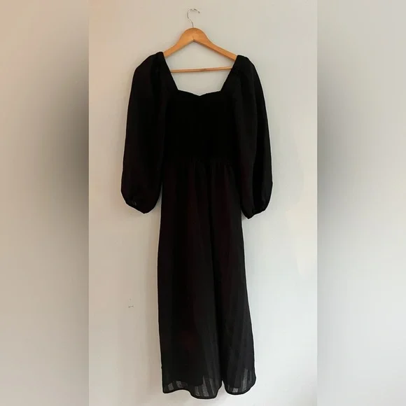 Madewell Lucie Dress Black NWT Sweetheart Smocked Bodice Satin Midi Dress Size S - Picture 7 of 14